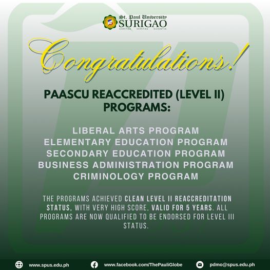 PAASCU Reaccredited Level II Status.